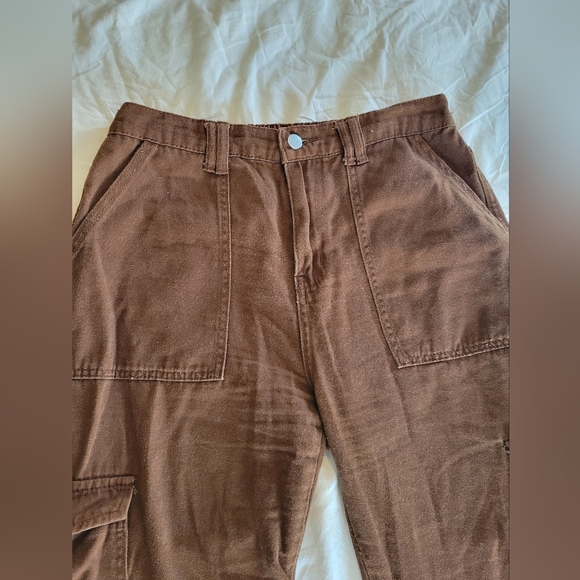 Brown Cargo Pants Small Cotton Utility Wide Leg Y2K Streetwear Size Medium - Picture 7 of 11
